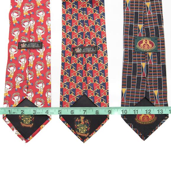 Paolo Gucci Designer 100% Silk Bear Chain Link Flag Neckties Neck Ties - Picture 9 of 12